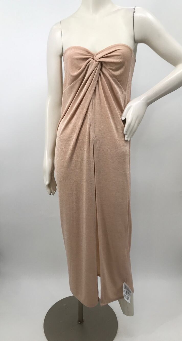 Topshop Gold Strapless Front Slit Midi Swim Cover Up Dress Womens Size 8